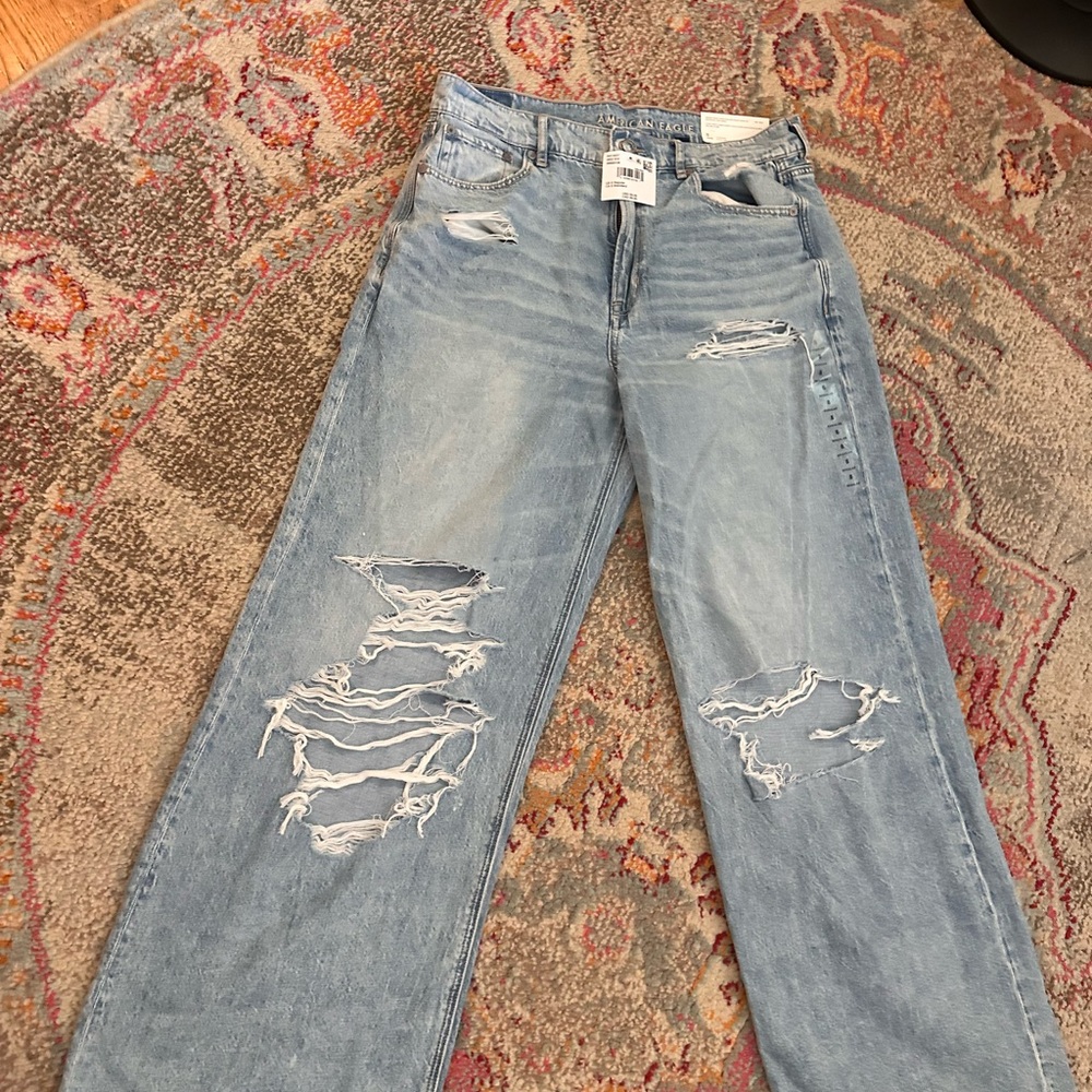 American Eagle By Payless Light Blue Distressed Wide Leg Jeans